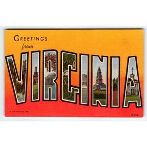 Greetings From Virginia 1940's Curt Teich Original Postcard Large Letter Linen